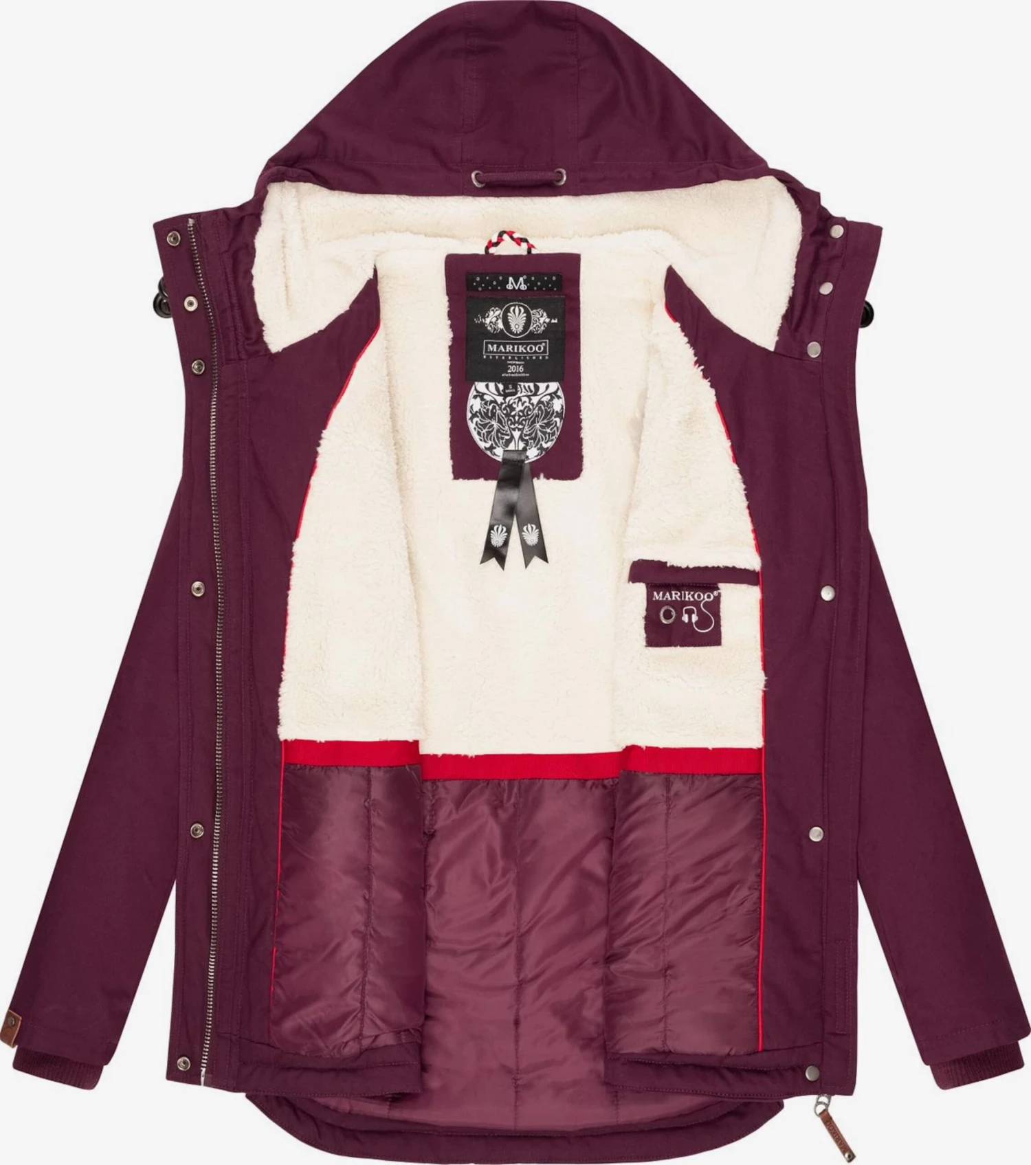 Marikoo Winterjassen Winterjas Bikoo Dames Wijnrood 6 Marikoo Winterjassen Winterjas Bikoo Dames Wijnrood - Afbeelding 4